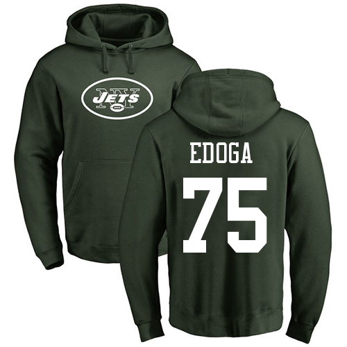 New York Jets Men Green Chuma Edoga Name and Number Logo NFL Football 75 Pullover Hoodie Sweatshirts